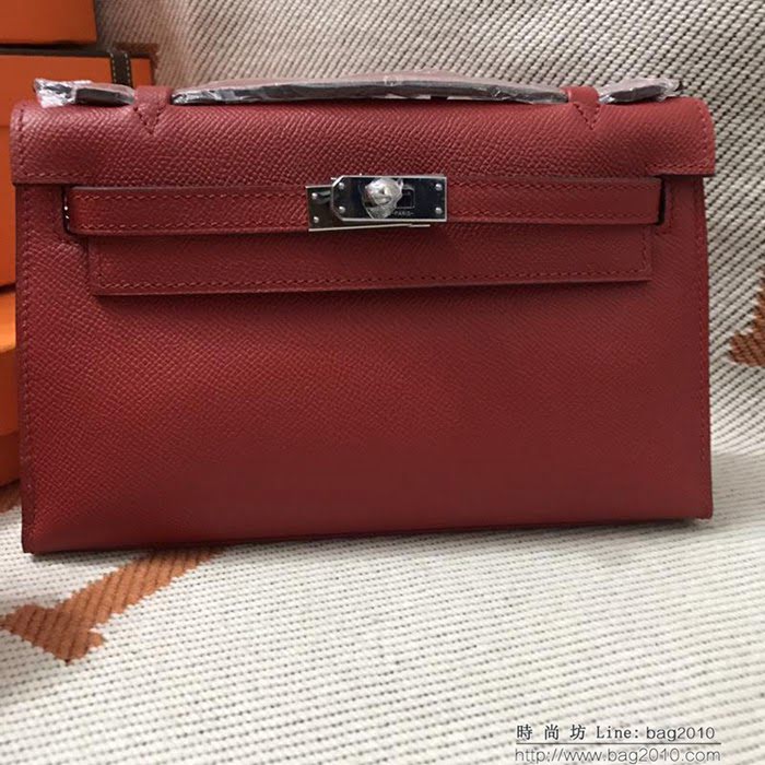 HERMES愛馬仕 凱莉包 mini kelly一代 大紅epsom皮 夏天首選手包款 可手提肩背  Ama1325